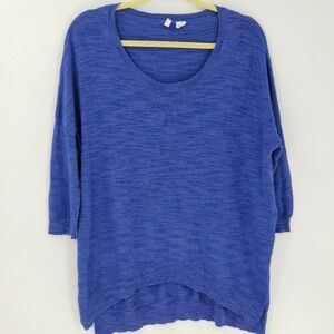 Anthropologie Moth Blue Quarter Sleeve Round Neck Knit Light Sweater Size Small